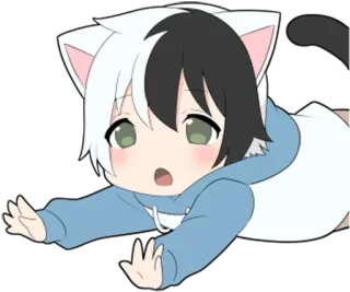 😯 Аниме, Кот, Чиби, Милый, Каваий, Мультфильм, Персонаж telegram sticker