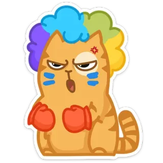😡 chat, autocollant, clown, en colère, gants de boxe telegram sticker