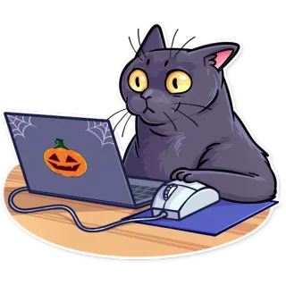😳 kucing, komputer, halloween, labu, mouse, laptop telegram sticker