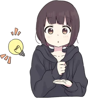 😯 Fille anime, Ampoule, Idée, Réflexion, Dessin animé, Autocollant, Kawaii, Illustration whatsapp sticker