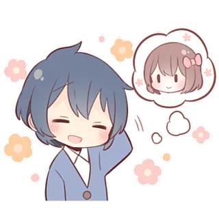 😊 애니메이션, 치비, 소년, 소녀, 생각, 카와이 telegram sticker