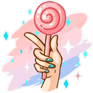 🍭 pirulito, mão, doce, doce, rosa, brilhos telegram sticker