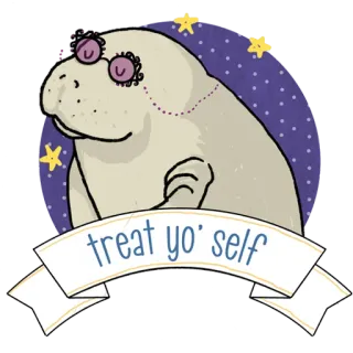 💅 treat yo' self Побалуй себя, Ламантин, Наклейка, Смешной, Звезды, Милый, Очки whatsapp sticker