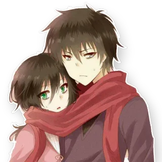 🤗 アニメ, カップル, マフラー, ハグ, マンガ telegram sticker