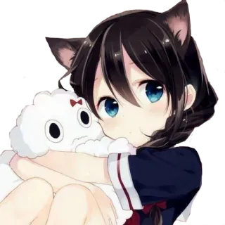 👀 anime, ragazza, orecchie da gatto, carino, kawaii, peluche telegram sticker