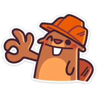 👌 castoro, costruzione, ok, gesto della mano, sticker, cartone animato, animale telegram sticker