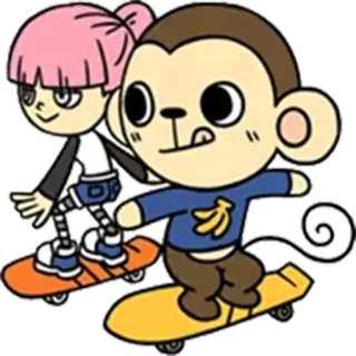 🏄 Dibujo animado, Mono, Patineta, Personaje, Divertido telegram sticker