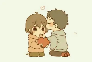 ❤️ amor, pareja, beso, corazón, chibi, dibujos animados, lindo telegram sticker