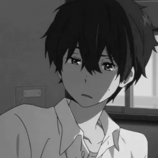 🕸 Anime, Menino, Triste, Monocromático, Emocional, Personagem telegram sticker
