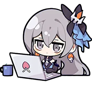 😑 anime, chibi, laptop, tired, kawaii, cute, computer telegram sticker