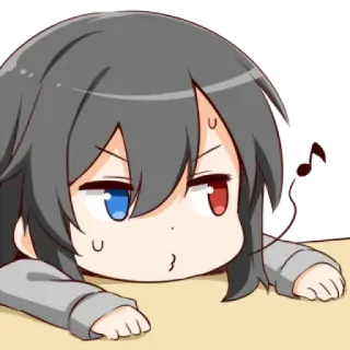 💙 Anime, Fille, Mignon, Chibi, Transpiration, Épuisé(e), Allongé(e) telegram sticker