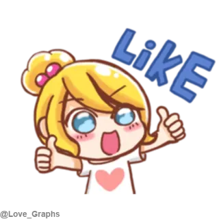 😃 Like Anime, Cô gái, Dễ thương, Thích, Ngón tay cái lên, Chấp thuận, Tích cực telegram sticker
