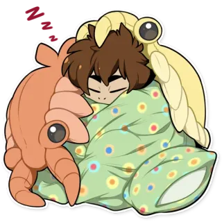😴 Desenho animado, Sono, Cobertor, Fofo, Caranguejo telegram sticker