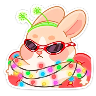 😎 토끼, 선글라스, 조명, 귀여운, 동물, 토끼, 스티커 telegram sticker