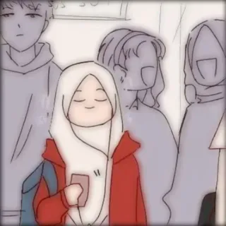 🤸‍♀ vrouw, hijab, cartoon, muziek, smartphone, mensen, rode jas telegram sticker