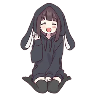 👋 Anime, Hase, Mädchen, Süß, Cartoon, Hoodie whatsapp sticker