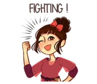 👊 การ์ตูน, ผู้หญิง, โบว์, ขยิบตา, เชิงบวก telegram sticker