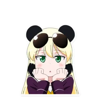 😲 dziewczyna anime, słodkie, uszy pandy, okulary przeciwsłoneczne, kawaii telegram sticker