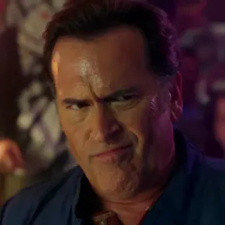 🤨 Ash Williams Evil Dead Эш Уильямс, Зловещие мертвецы, Брюс Кэмпбелл, ужасы, фильм, сериал telegram sticker