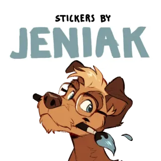 🖼️ STICKERS BY JENIAK dog, artist, painter, canine, anthropomorphic, furry, glasses, paint brush, illustration, jeniak whatsapp sticker