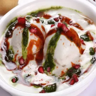 🥣 Essen, Dahi Bhalla, Indisches Essen, Joghurt, Granatapfel, Chutney telegram sticker