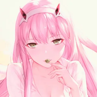 🍒 Zero Two Darling in the Franxx Anime, Pinke Haare, Hörner, Mädchen, Charakter telegram sticker