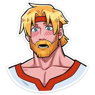 ⭐ sticker, character, blonde hair, red headband, cartoon, shocked, blush telegram sticker