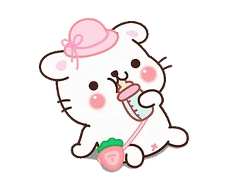 🍼 lindo, kawaii, oso, bebé, fresa, biberón, dibujos animados whatsapp sticker