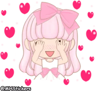 🙈 @MHStickers carino, ragazza, rosa, cuori, arrossendo, kawaii telegram sticker