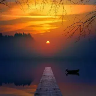 😒 sunset, lake, pier, nature, landscape, boat, peaceful, scenic telegram sticker