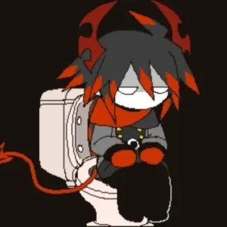 😓 devil, toilet, bathroom, cartoon, sitting, red, black whatsapp sticker
