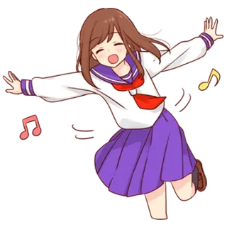 🎶 fille anime, uniforme scolaire, joyeux, dessin animé, content, danse, musique, gai telegram sticker