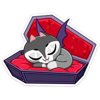 😴 Katze, Vampir, Sarg, schlafend, Tier, Halloween telegram sticker