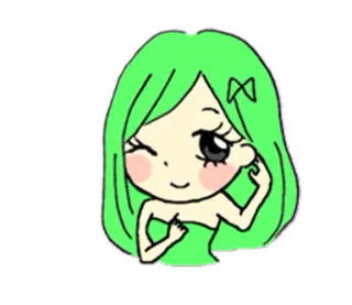 😉 Anime, Kawaii, Süß, Mädchen, Grüne Haare telegram sticker