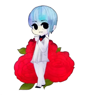 🌺 Chibi, Anime, Charakter, Blumen, Rote Rosen, Weißer Anzug, Digitale Kunst telegram sticker