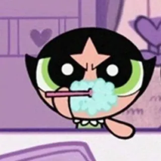🦷 Buttercup The Powerpuff Girls cartone animato, ragazza, Le Superchicche, spazzolino da denti, bagno telegram sticker