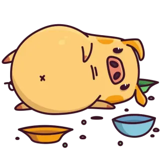 🍽 porco, animal, fofo, desenho animado, preguiçoso, dormindo, tigela, exaustão whatsapp sticker