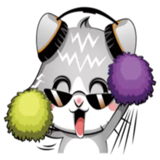 🎊 gato, auriculares, gafas de sol, pompones, animadora, pegatina whatsapp sticker