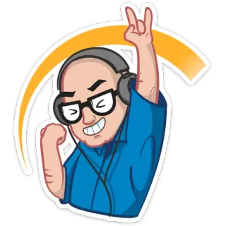 🤘 man, glasses, headphones, cartoon, dancing, party, music whatsapp sticker