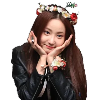 🤗 donna, corona di fiori, giubbotto di pelle, persona, ritratto, ragazza, carina, sorriso telegram sticker