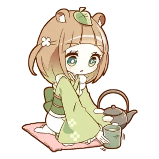 🌟 Anime, Niedlich, Tee, Mädchen, Kawaii, Illustration telegram sticker