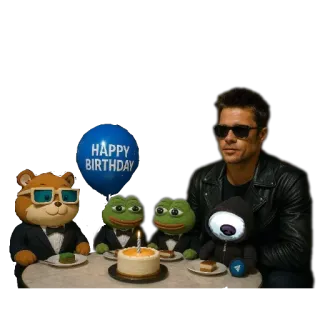 🧸 HAPPY BIRTHDAY aniversário, celebração, festa, Brad Pitt, Kermit, o Sapo, Pepe, o Sapo telegram sticker