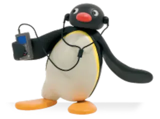 🎶 Pingu pingüino, dibujos animados, música, auriculares, retro, animación con plastilina whatsapp sticker