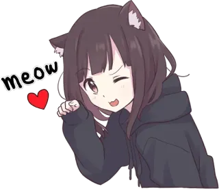 😉 meow Anime, Garota gato, Fofo, Kawaii, Miau, Piscadela, Coração whatsapp sticker