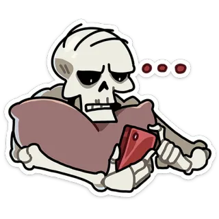 💀 scheletro, pensando, telefono, cartone animato, divertente, meme, aspettando telegram sticker