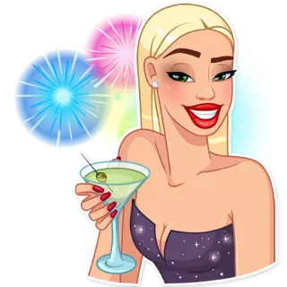 🍸 женщина, коктейль, вечеринка, праздник, блондинка, блестки telegram sticker