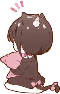 😒 Anime, Niedlich, Kawaii, Katze, Chibi, Rosa, Kissen, Schwanz telegram sticker