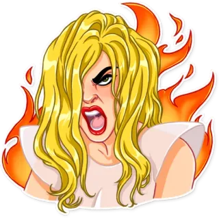 😡 tức giận, phụ nữ, tóc vàng, ngọn lửa, lửa, tiếng thét, biểu cảm telegram sticker