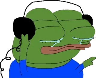 😭 Pepe the Frog Pepe la Rana, triste, llorando, meme, auriculares, música telegram sticker