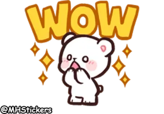 🤩 WOW wow, cute, bear, white, sparkle, cartoon whatsapp sticker